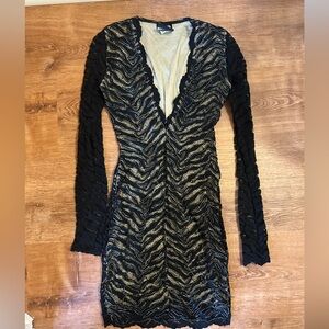 Holt Miami Sexy Fitted Low Cut Black Lace Mini Dress